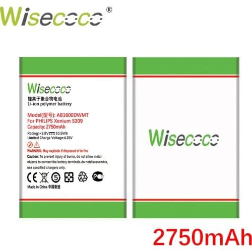 WISECOCO 2750mAh AB1600DWML AB1600DWMT Battery For Philips Xenium S309 Mobile Phone +Tracking Number