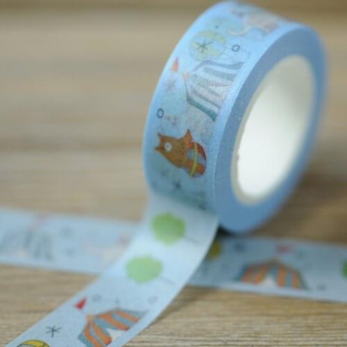 Free shipping Beautiful 15mm*10m washi paper tape/ blue background circus masking japan washi tape
