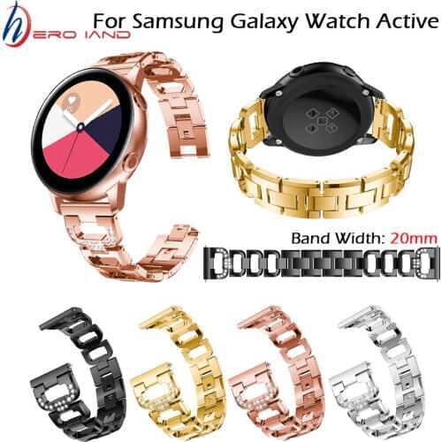 Rhinestone Diamond Stainless Steel Watchband 20mm for Samsung Galaxy Watch 42mm Active 2 Gear S2 Classic Jewelry Band Link Strap
