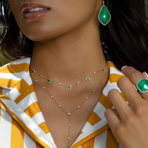 Bohemia 2021 gold color green stone statement chain necklace choker fashion jewelry for women girl elegance gift stylish jewelry
