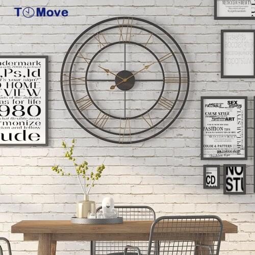 Nordic Roman Numerals Clock 3D Large Retro Black Iron Round Art Hollow Metal Wall Clock Home Decoration 20 Inch reloj de pared