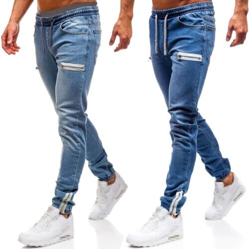 Black Skinny Jeans 2021 Men Casual Drawstring Elastic Mid Waist Distressed Jeans Man Fashion Slim Fit Zipper Denim Pencil Pants