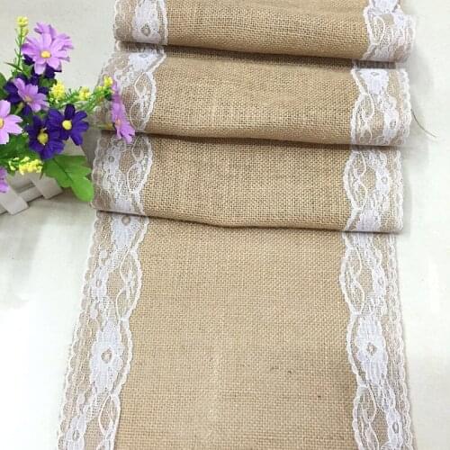Chicinlife 1pcs Natural Burlap Jute Lace Table Runner Wedding Party Decoration Burlap Table Cloth Party Supplies 30cm*180cm