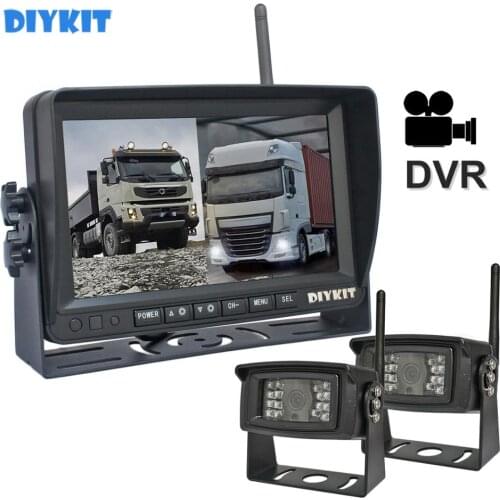 DIYKIT 7" AHD Wireless Truck DVR Monitor 1280x720 HD Night Vision Reverse Backup Recorder Wifi LED Camera for Bus Car Truck RV