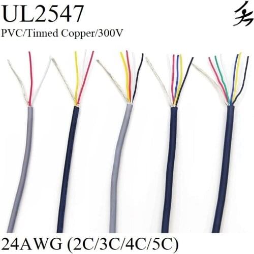 1M 24AWG Shielded Wire Signal Cable 2 3 4 5 Core PVC Insulated Channel Audio Headphone Copper Control Shielding Wire UL2547