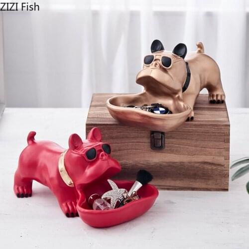 European Resin Bulldog Sculpture Storage Decoration Shoe Cabinet Coffee Table Desktop Cosmetic Candy Storage Box Home Decoration