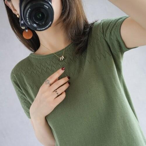 T-Shirt Women 2021 New Summer Pure Cotton Knitted Sweater Short Sleeved Female Casual Plus Size Tops Round Neck Pullover Tees