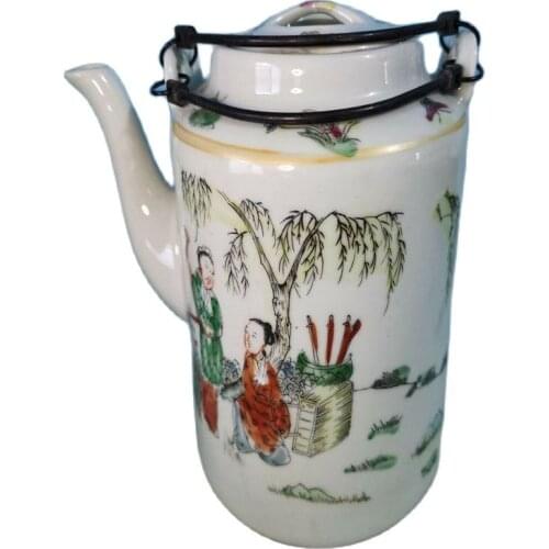 China old porcelain Pastel color glaze palace female child kettle Painted Teapot Flagon