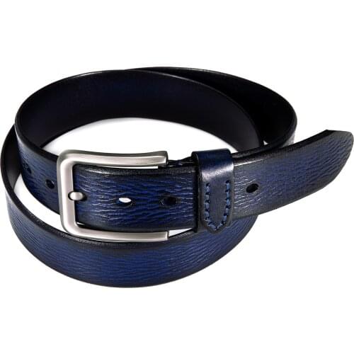 High Quality Cowboy Cow Belt Vintage Pin Buckle Cowskin Genuine Leather Belt for Jeans Fashion Blue Red Brown Mens Casual Belt