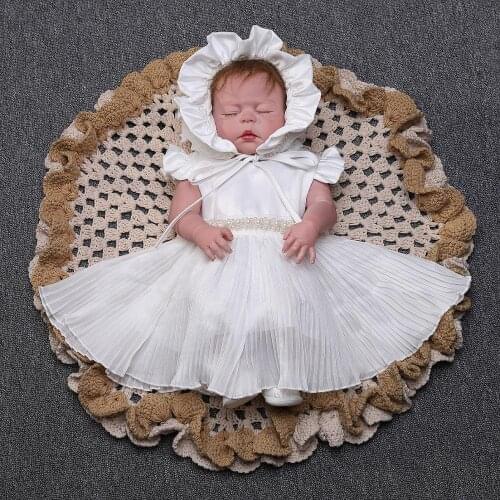2PCS Set Baby Girl Christening Gown Infant Kids Beaded Tulle Baptism Dresses Princess Wedding Party Dress for Newborn