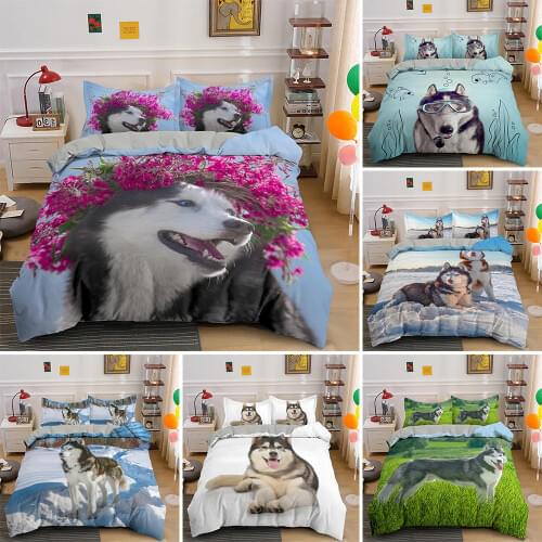 Husky Pet Dog Lovely Animal Bedding Set For Adult Kids Bed Covers King Queen Size Duvet Cover Sets Luxury Bedclothes Customize
