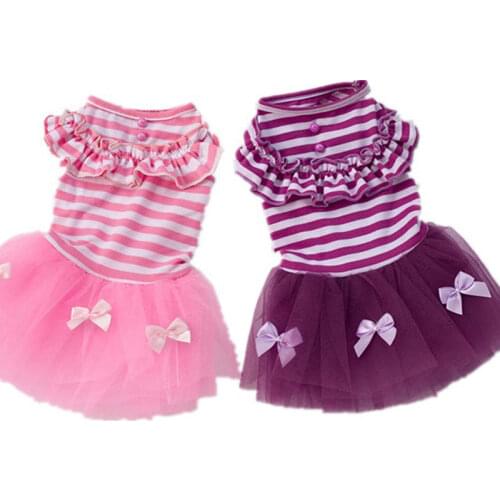Sweet Striped Bowknot Dog Dress Skirts Mesh Lace Bow Knot Princess Dress Clothes For Small Medium Dogs Puppy Costumes Chihuahua