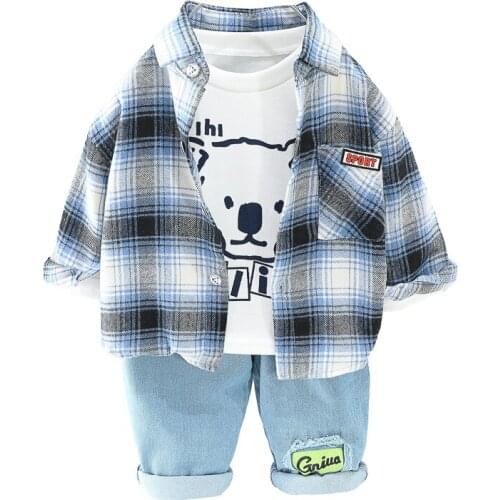Fashion Children Clothing Autumn Baby Clothes Suit Boys Plaid Coat T-Shirt Pants 3Pcs/Set Toddler Casual Costume Kids Tracksuits