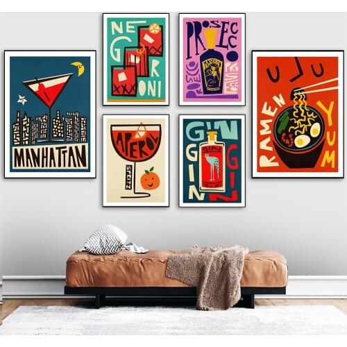 Cartoon Fruit Juice Wine Food Posters And Print Yummy Coffee Pizza Canvas Paintings Club Bar Shop Wall Art Decoration Pictures