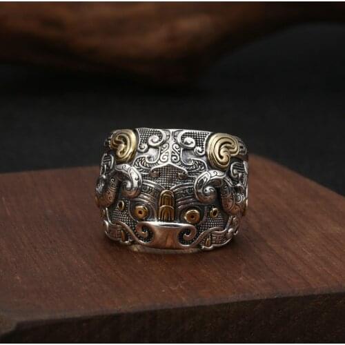 Wholesale S925 Sterling Silver Jewelry Popular Domineering Personality Ring Retro Thai Silver Mens Index Finger Open Ended Ring