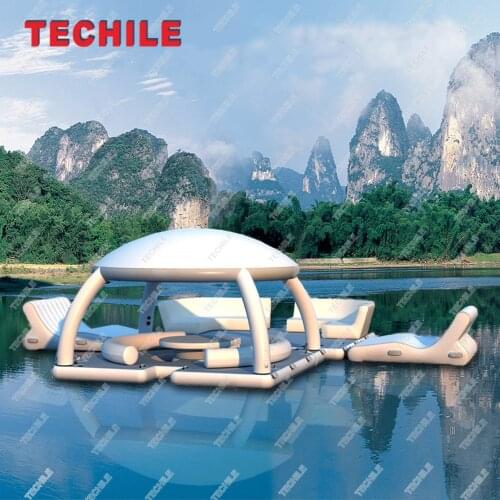 2021 new design inflatable water leisure platform, floating island tent, outdoor water equipment