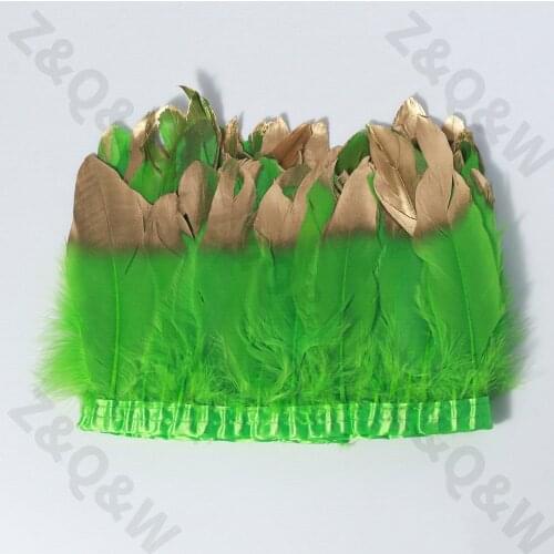 Natural fruit green goose feather spray gold head to make 2meters cloth edge DIY shopping festival costume dress skirt decoratio