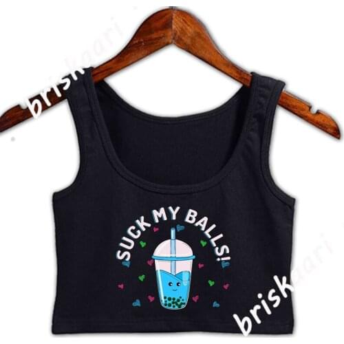 Bubble Tea Suck My Balls Crop Top O-Neck Natural Anti-Wrinkle Spring Normal Top Basic Customize Vest