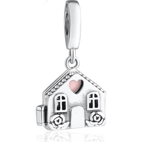 S925 Pendant DIY Jewelry Perfect Home Dangle Charm fit Lady Bracelet Bangle Girl Gift Pale Pink Enamel