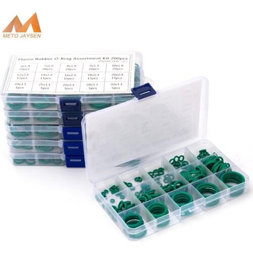 Fluorine Rubber FKM Sealing O-rings OD 6mm-35mm CS 1mm 1.5mm 1.9mm 2.4mm 3.1mm Green Gasket Replacements Kits 150-225PCS S14