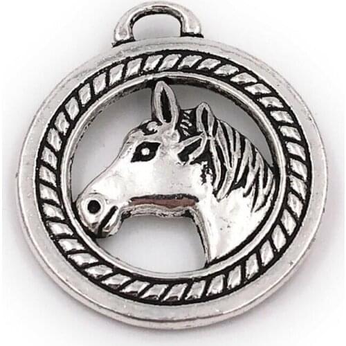 Vintage Alloy Round Horse Head Connector Charms Horseshoe Unicorn Horse Pendant For Jewelry Findings Bracelets Necklace Gift