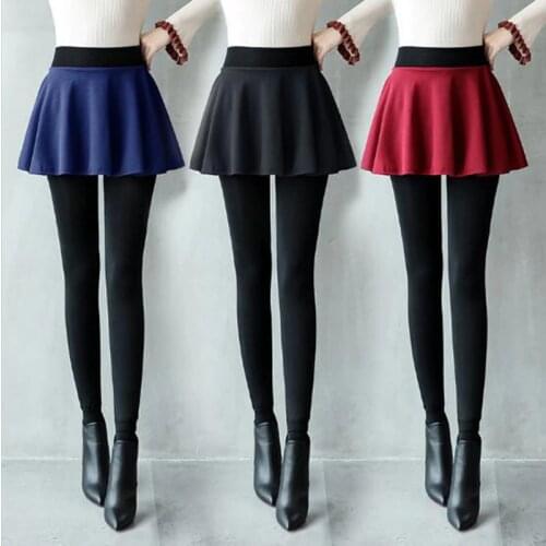 WKOUD One Piece Women Leggings Winter Warm Thickening Skirts Leggings Fleeces Skinny Pants High Waist Skirt Legging P8121