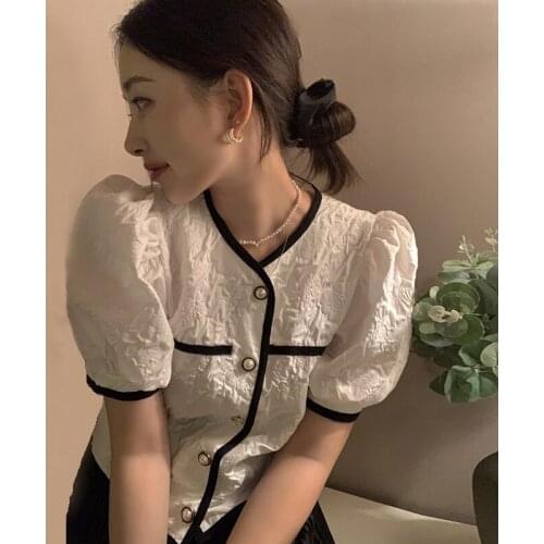 Women Shirts Puff Sleeve Shirt Female Design Sense Niche Chic Top Summer New Short White Shirt