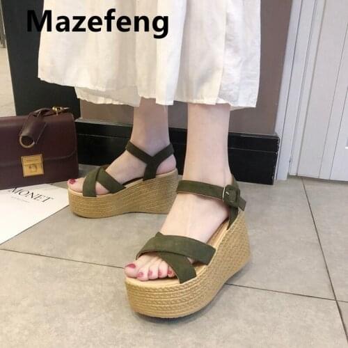 Women Sandals Summer Wedges Hemp Sandals Platform Heel Ladies Pumps Slip on Casual Womens Zandalias Female Shoes Fashion 2021
