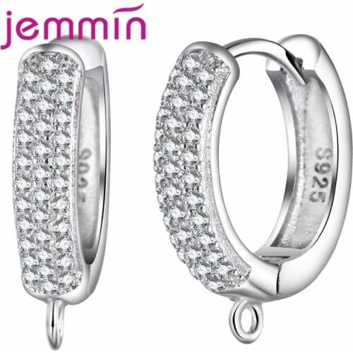 Fashion Women Eearings Hoop 925 Sterling Silver Jewelry Component Micro CZ Crystal Pave DIY Wedding Earrings Gift