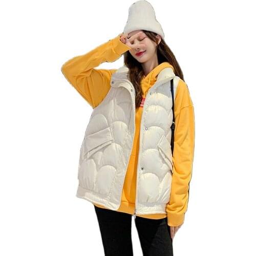 Korean Fashion 2021 Vest New Cotton Vest Solid Color Bright Face Stand-up Collar Down Cotton Womens Waistcoat Vest