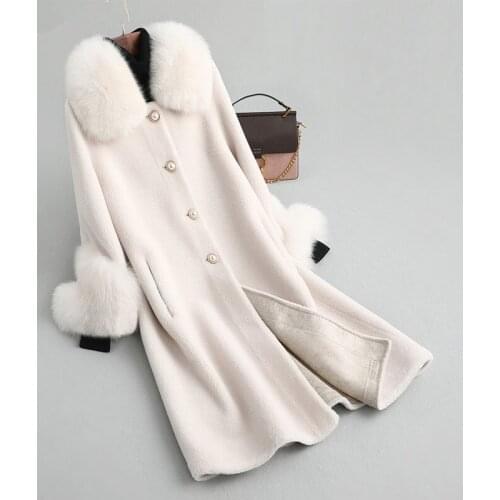 Fur Real Coat Female Jacket Winter Jacket Women Fox Fur Collar 100% Wool Coats Sheep Shearling Fur Korean Jackets MY3515 s s