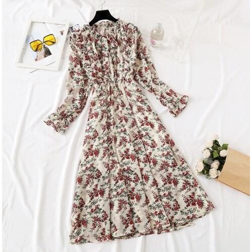 2019 New Spring Summer Bohemian Print Dress Casual Cute Women floral Long Bowknot Draped Dresses Long Sleeve Vestidos LU797