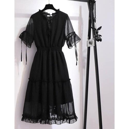 150Kg Plus size womens summer fungus ear flared sleeve dress bust 148cm 5XL 6XL 7XL 8XL 9XL loose chiffon dress