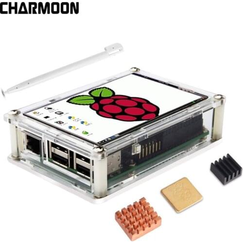 3.5" LCD Touch Screen Display for Raspberry Pi 2 / Raspberry Pi 3 Model B + Transparent Acrylic Case +Touch Pen + Heatsinks