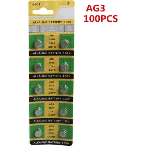 100pcs/lot AG3 For Watch Toys Remote SR41 192 Cell Coin Alkaline Battery 1.55V L736 384 SR41SW CX41 LR41 392 Button Batteries