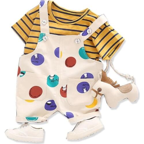 Summer Baby Boys Girls Clothes Infant Cotton Polka Dot T Shirt Bib Pants 2pcs/sets Kids Garment Children Casual Sport Suit Sets