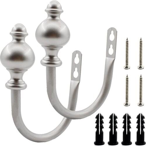2PCS Curtain Holdbacks, U Shaped Hooks Wall Mounted Drapery Tieback, Heavy Duty Metal Window Drapery Holder Drapery Curtain Hook