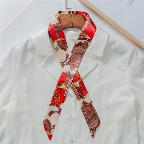 2020 Luxury Brand Bag Scarf Foulard Femme Hijab Scarf Women Hair Silk Scarf Handle Bag Ribbons Long Skinny Scarves