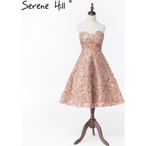 2020 Luxury Sequins Handmade Flowers Short Prom Dresses Sweetheart Sleeveless Lace Party Gown Serene Hill BHA2066