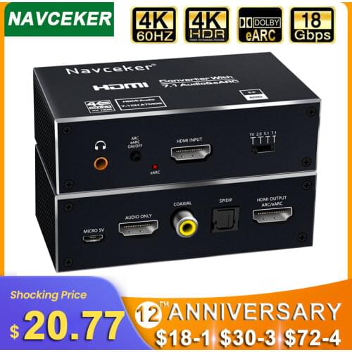 2021 Best eARC HDMI 2.0 Audio Extractor 4K 60Hz RGB8:8:8 HDR HDMI Splitter Audio Converter 4K HDMI to Optical TOSLINK SPDIF 7.1
