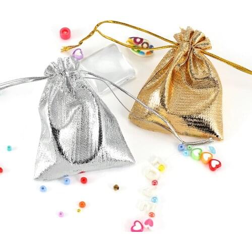 25Pcs Gold Silver Color Drawstring Organza Glossy Jewelry Organizer Pouch for DIY Jewelry Packaging Display Jewelry Pouches