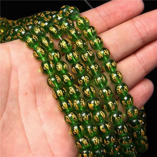 6 8 10MM Buddha Charm Beads Green Color With Carving Gold Dragon Chinese Pixiu Bracelet DIY Loose Stone Beads For Jewelry Making