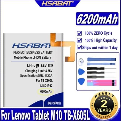 HSABAT L18D1P32 L19D1P32 6200mAh Battery for Lenovo Tablet M10 TB-X605L TB-X605F TB-X605M TB-X505X x505L Batteries