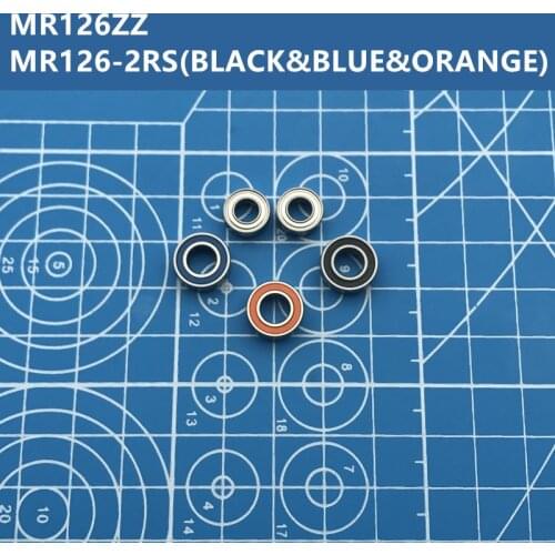 Free Shipping High quality 10pcs MR126ZZ MR126RS (BLACK&BLUE&ORANGE) miniature deep groove ball bearing MR126-2RS 6*12*4mm