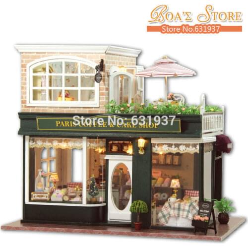 2015 New Diy Large Wodden Miniature coffee shop Doll House Creative 3D Puzzle Model Toys Doll Houses Birthday Christmas Gift