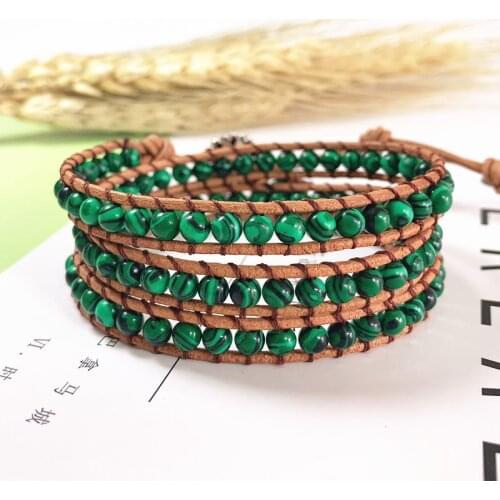 Multilayer Mala Beads Leather Jewelry Womans Fashion Triple Leather Wrap Bracelet for Women Fancy Stone Handmade