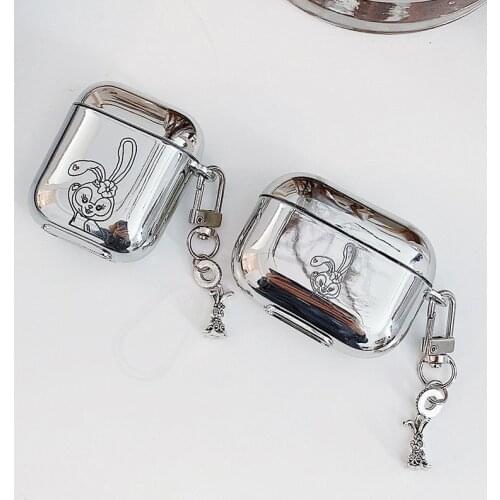 Case for Airpods 1 2 Wireless Earphone Cover Plating Silicone Shell Case for Airpods Pro Charging Box with Keychain Cute Cartoon