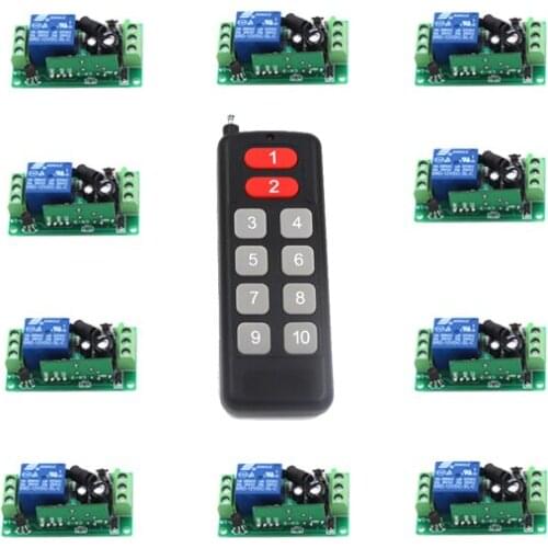 DC9V 12V 24V 1 CH 10A RF Wireless Remote Control Lighting Switch System, Transmitter + Receiver,315Mhz 433 MHZ