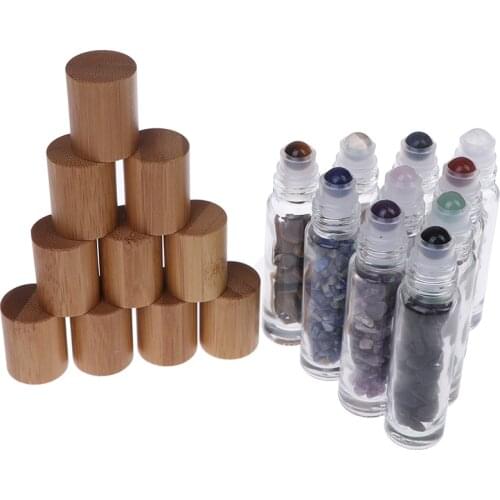 10ml/bottle Natural Essential Roller Ball Bottle Gemstones Essential Oil Roller Ball Bottles Glass With Bamboo Lid Caps