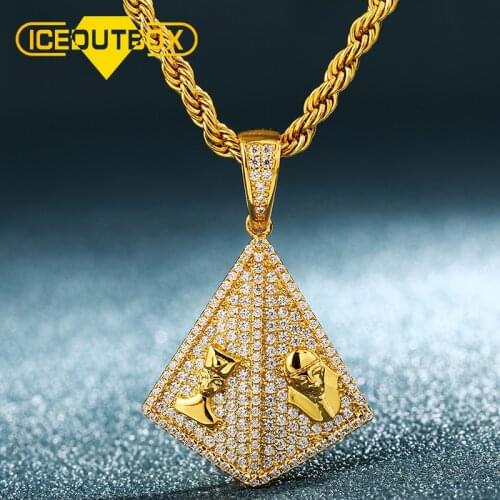 ICEOUTBOX Bling Egyptian Pyramid Pendant With Pharaoh Head For Mens Hip Hop Jewelry Hollow Backside Bling Cubic Zircon Necklace